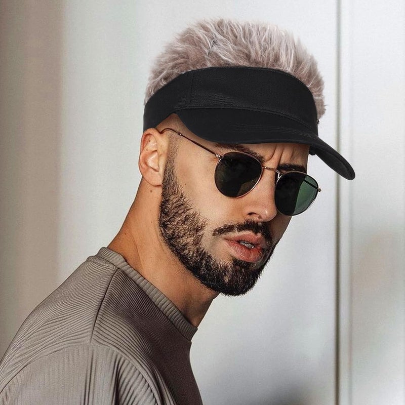 Regilt Men’s Visor Hat with Hair Funny Spiked Hair Wig Hat Novelty Adjustable Baseball Cap - Image 5
